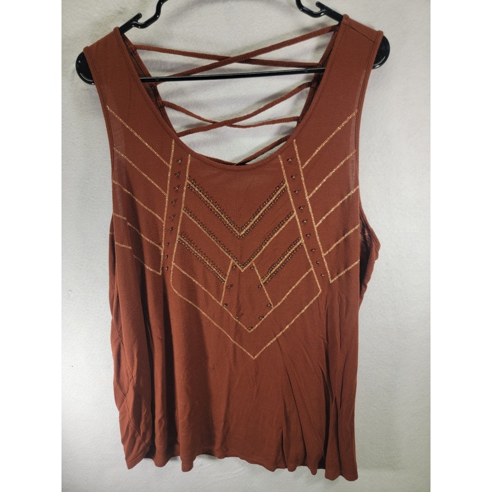 Apt. 9 Women's Plus 1X Sleeveless Top Brown Strappy Back Beaded Metallic Accent